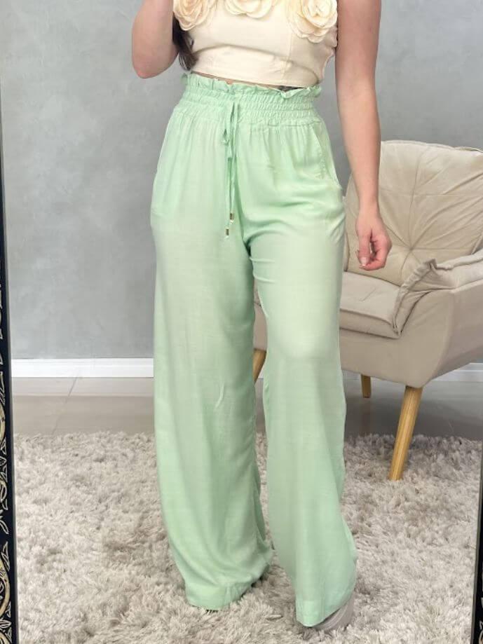 Calça Pantalona Viscolinho Elástico no Cós