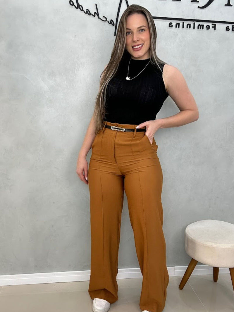 Calça pantalona viscosarja com cinto