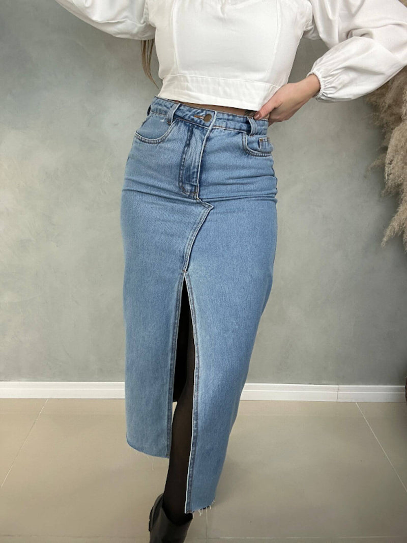 Saia Jeans Midi Fenda