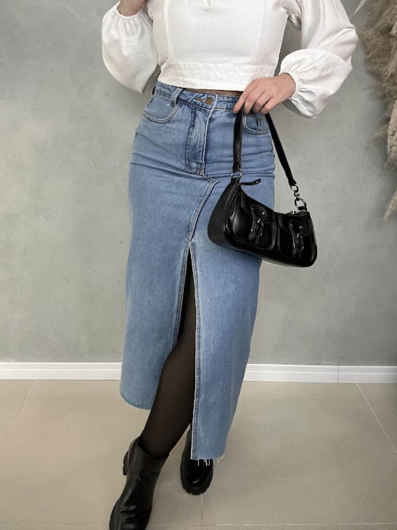 Saia Jeans Midi Fenda