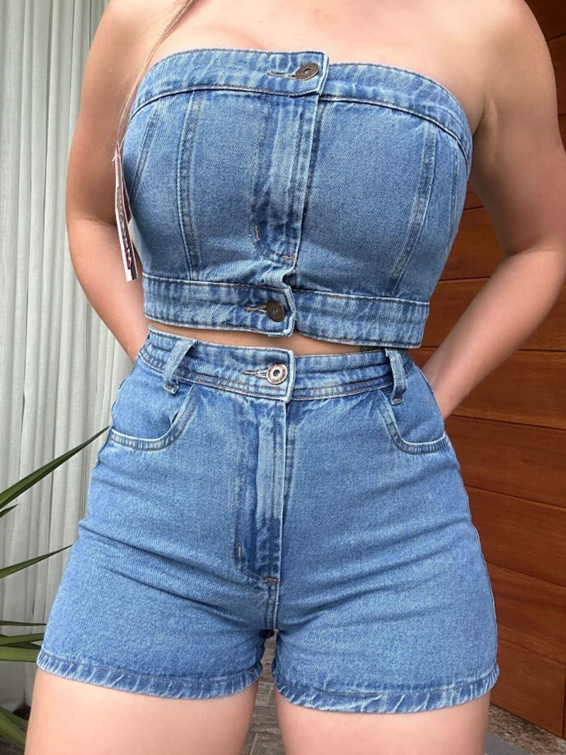 Conjunto All Jeans Mais Estilosa