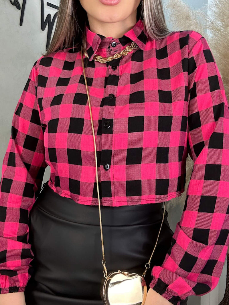 Camisa Cropped Xadrez Pink