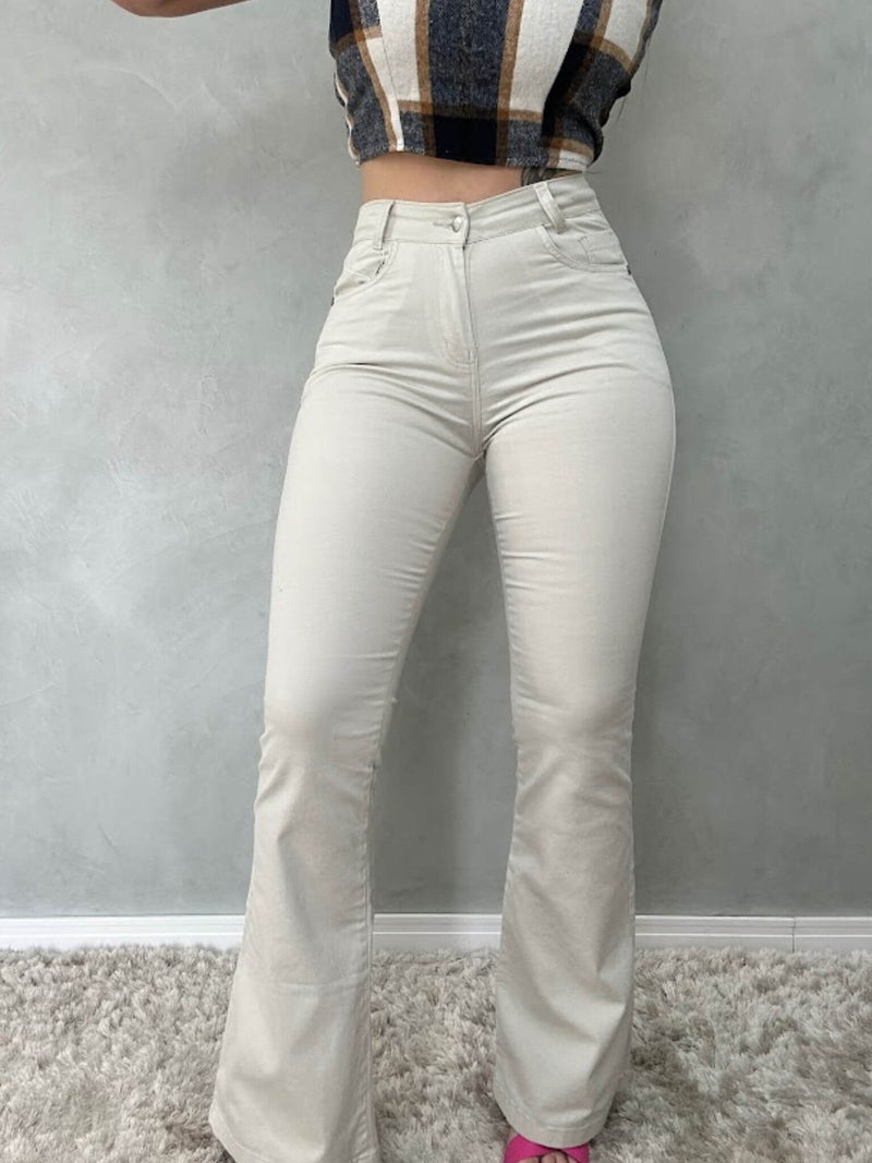 Calça Flare Jeans Nude