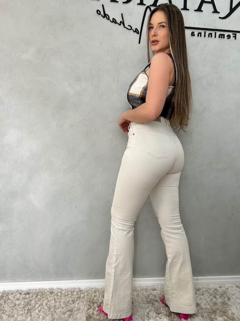 Calça Flare Jeans Nude